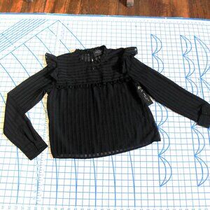 Romeo & Juliet Couture Sheer Black Blouse w/ Ruffles, Small, NWT